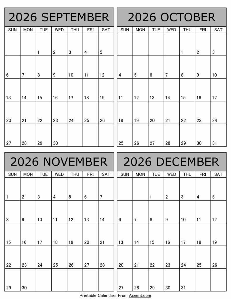 September October November December 2026 Calendar