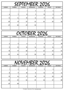 September October and November Calendar 2026