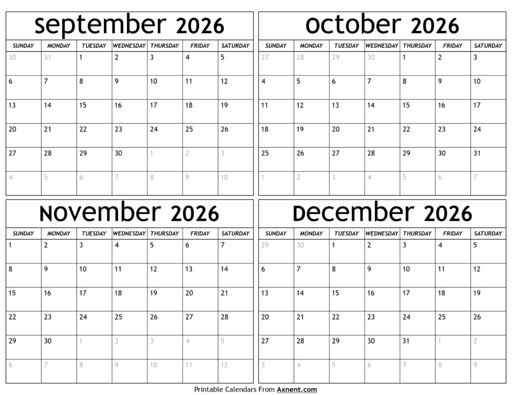 September to December 2026 Calendar