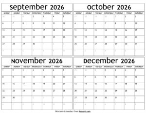 September to December 2026 Calendar