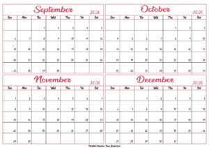 September to December Calendar 2026