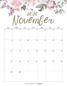 Calendar November 2026 Cute