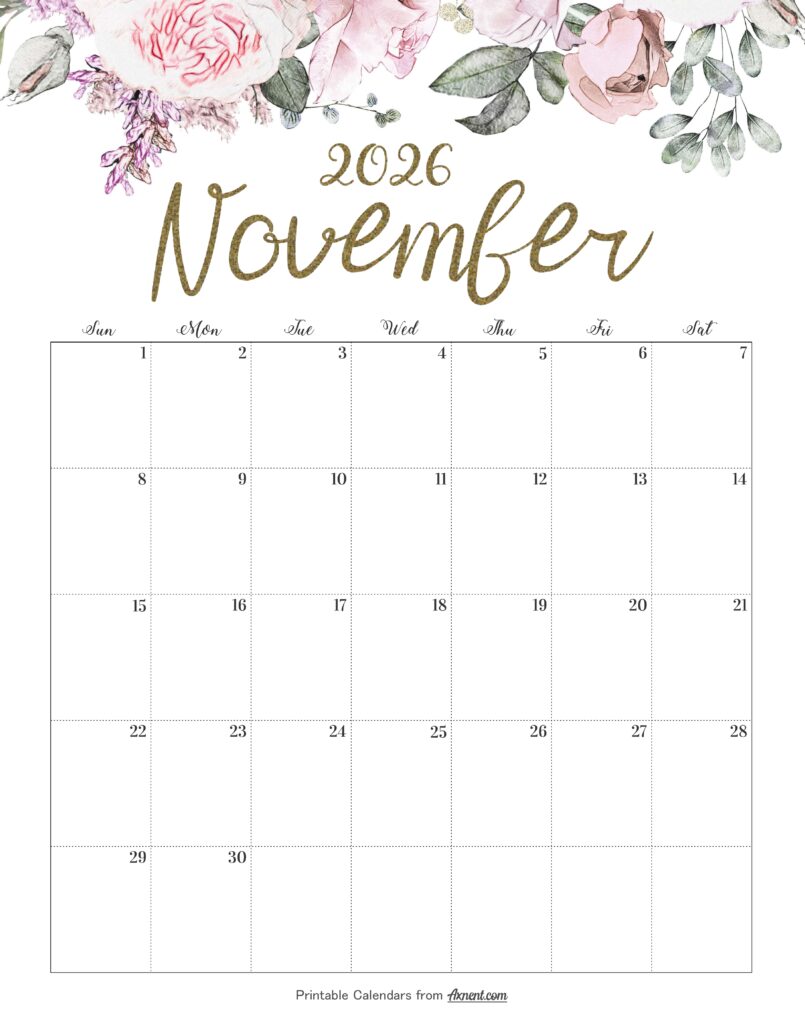 Calendar November 2026 Cute