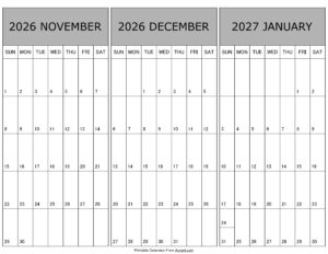 Calendar November December 2026 January 2027
