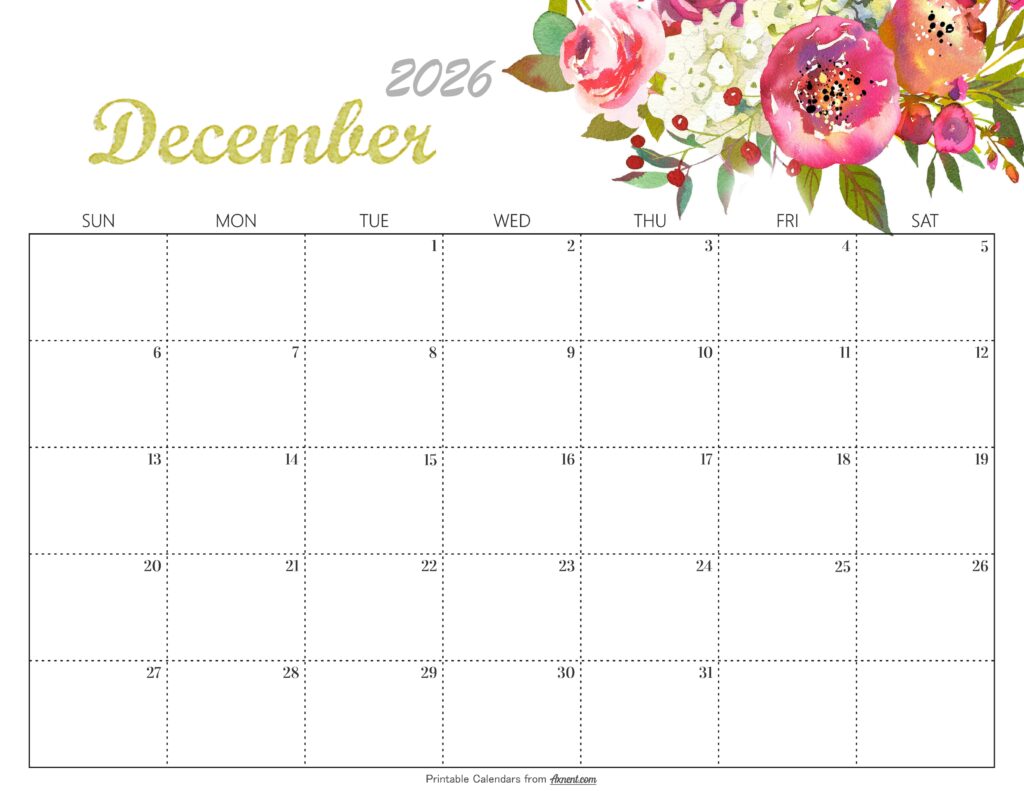 Cute December 2026 Calendar
