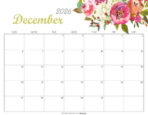 Cute December 2026 Calendar