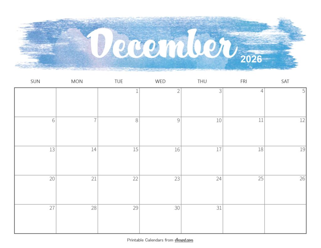 Cute December 2026 Calendar Printable