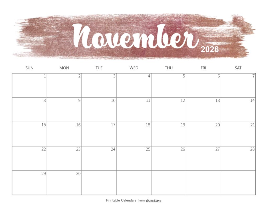 Cute November 2026 Calendar Printable