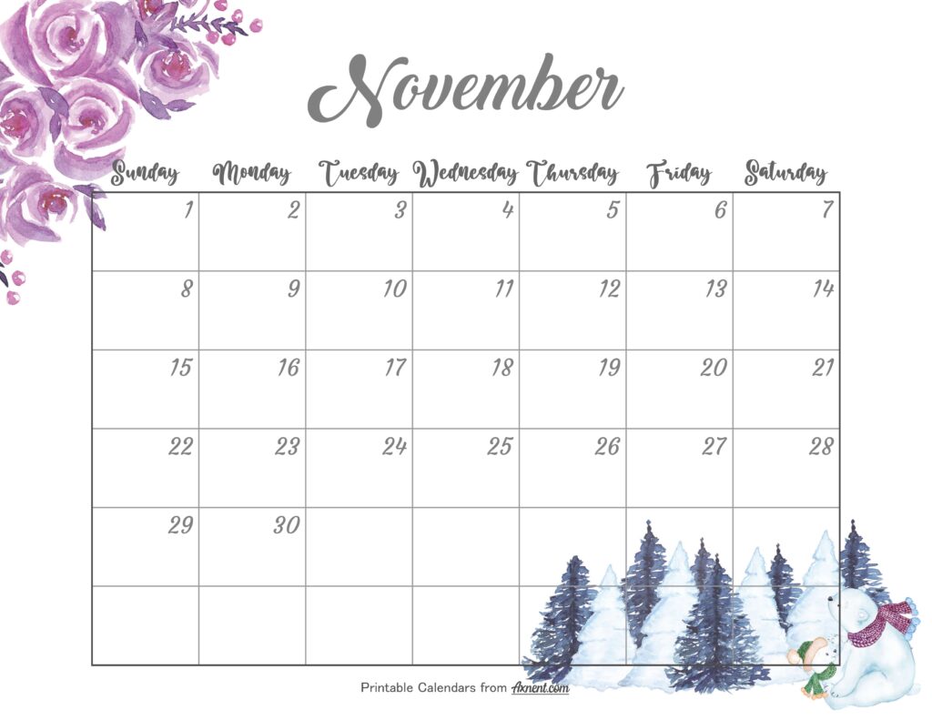 Cute November Calendar 2026