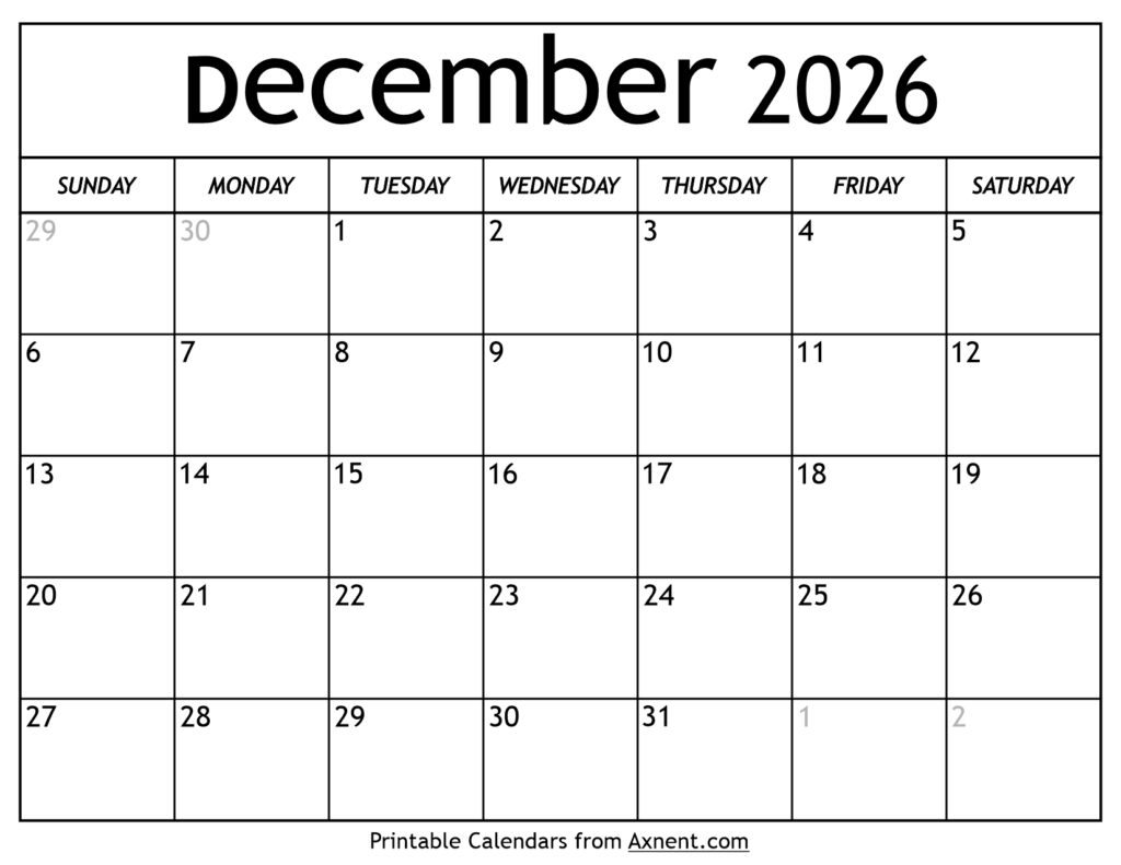 December 2026 Calendar
