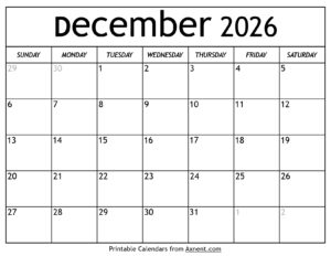 December 2026 Calendar