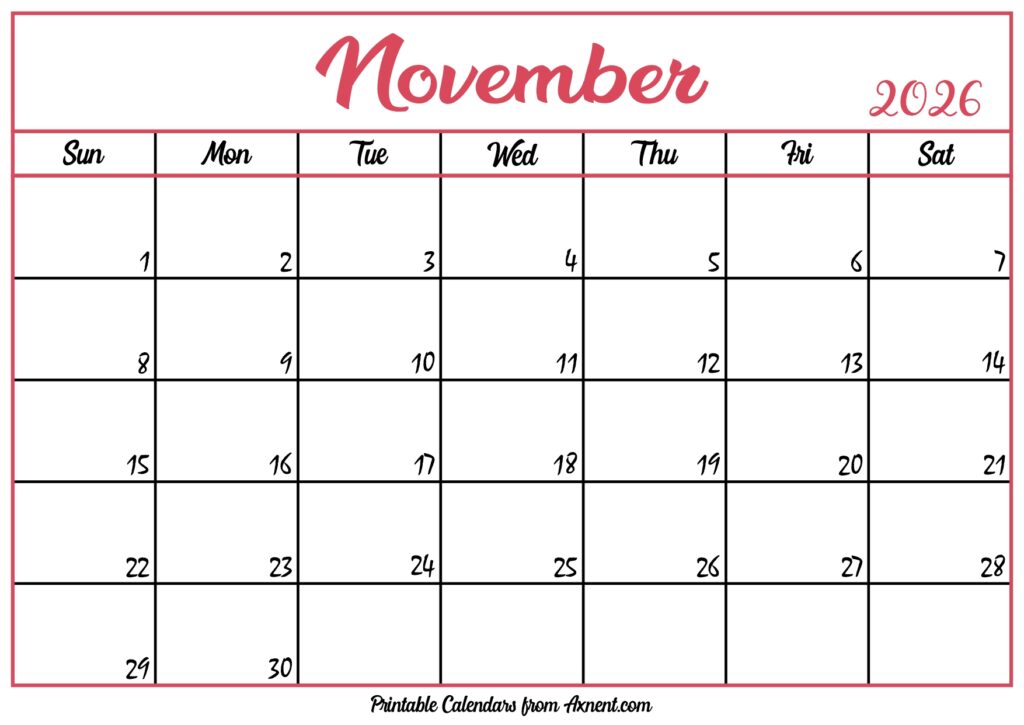 Free November Calendar 2026