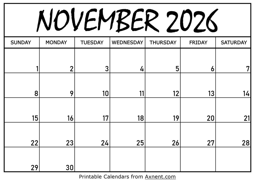 November 2026 Calendar Printable