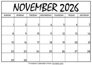November 2026 Calendar Printable