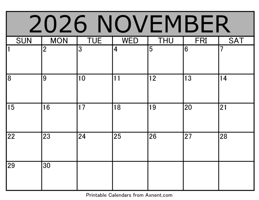 November 2026 Calendar Template