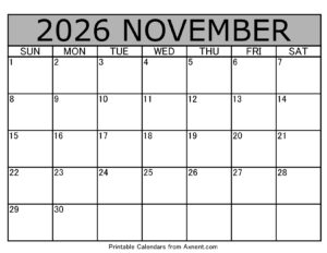 November 2026 Calendar Template