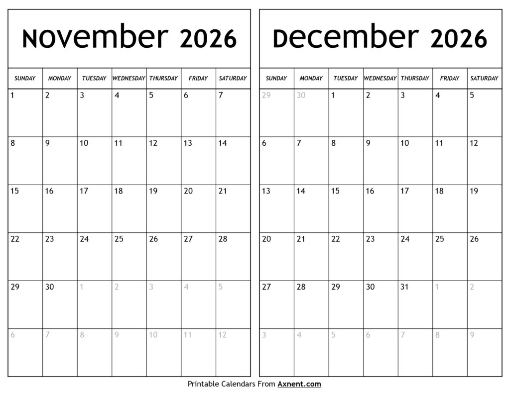 November December 2026 Calendar