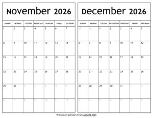 November December 2026 Calendar