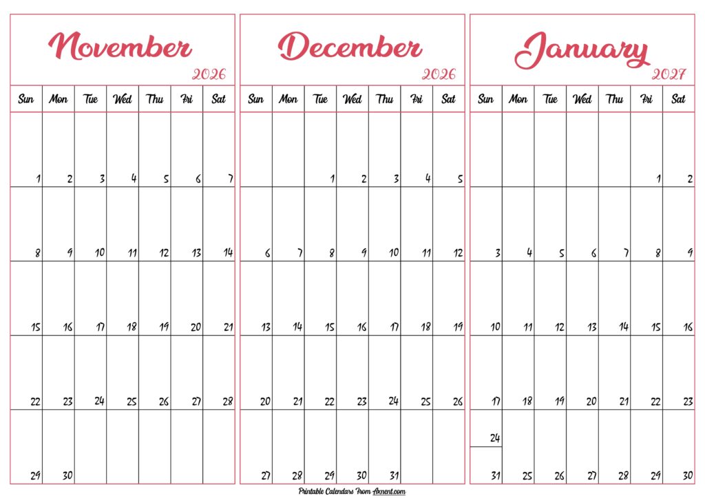 November December 2026 January 2027 Calendar