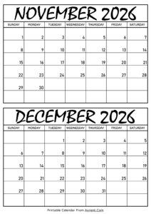 November and December 2026 Calendar