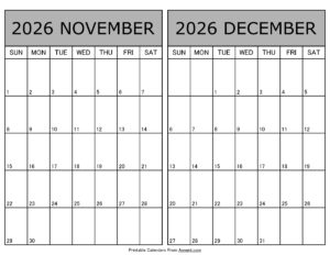 Printable November December 2026 Calendar