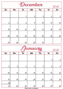 Calendar December 2026 January 2027