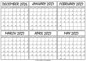 Calendar December 2026 to May 2027