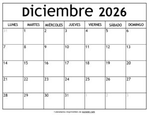 Calendario Diciembre 2026