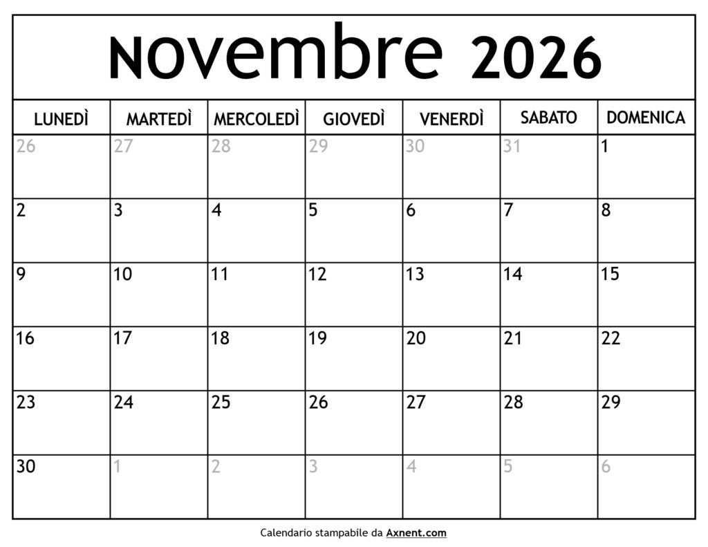 Calendario Novembre 2026