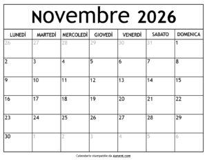 Calendario Novembre 2026