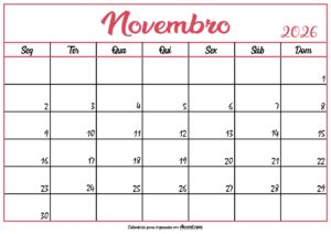Calendário Novembro 2026