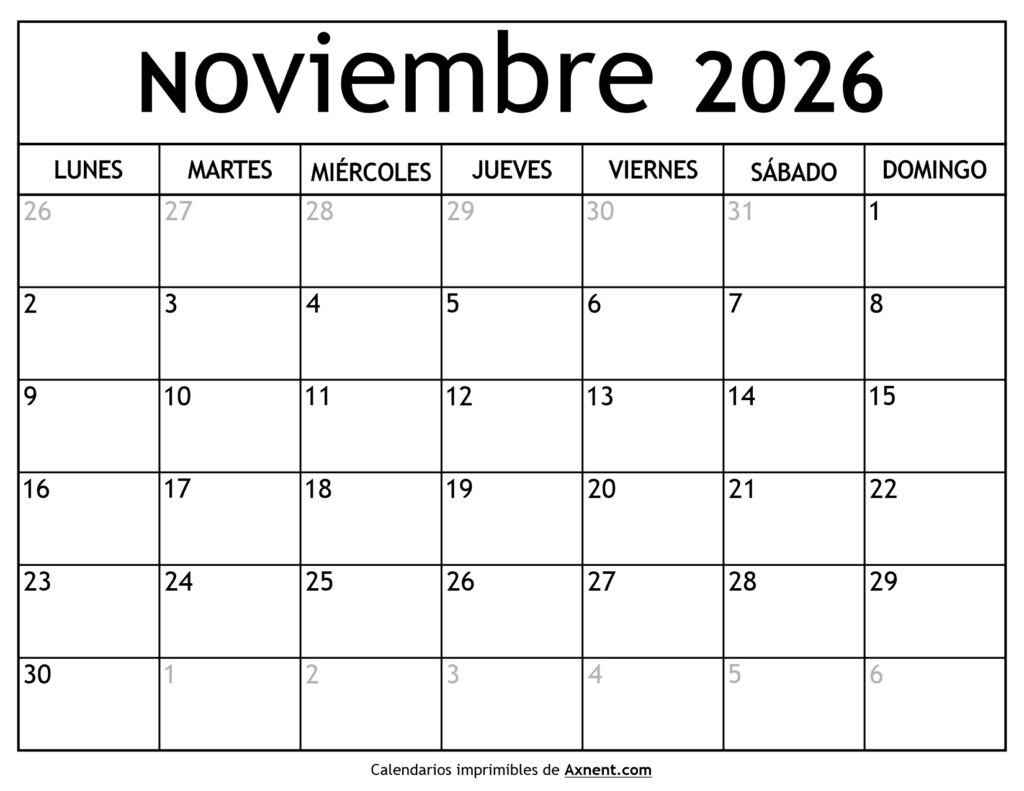 Calendario Noviembre 2026