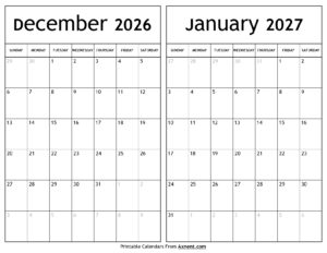 December 2026 January 2027 Calendar
