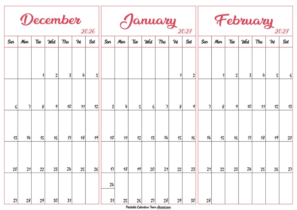 December 2026 January February 2027 Calendar