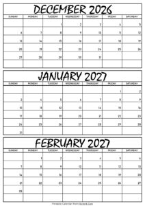 December 2026 January and February 2027 Calendar