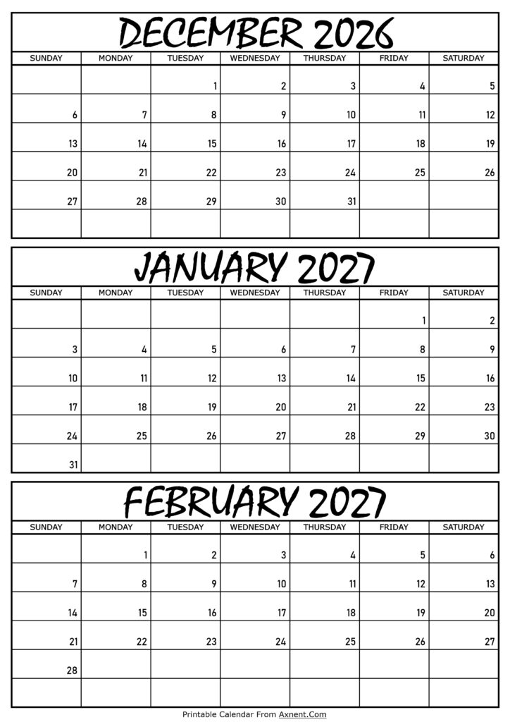 December 2026 January and February 2027 Calendar