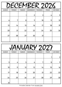 December 2026 and January 2027 Calendar