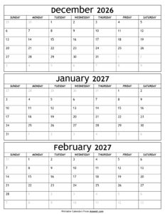 December 2026 to February 2027 Calendar