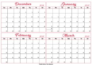 December 2026 to March 2027 Calendar Template