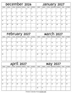 December 2026 to May 2027 Calendar