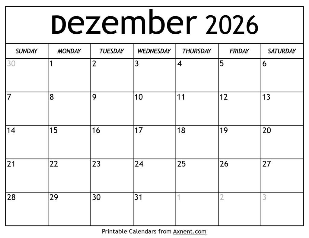 Kalender Dezember 2026