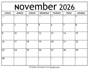 Kalender November 2026