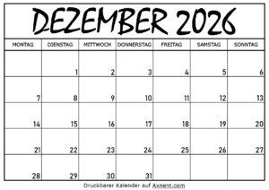 Kalender für Dezember 2026