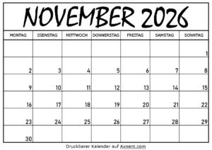 Kalender für November 2026