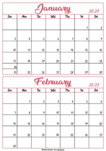 Calendar 2027 January February