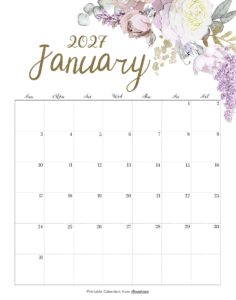 Calendar January 2027 Cute