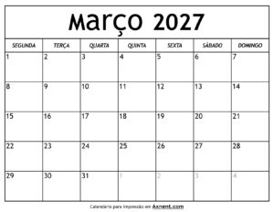 Calendário De Março De 2027