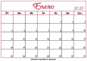 Calendario En Blanco Enero 2027