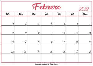 Calendario En Blanco Febrero 2027