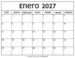 Calendario Enero 2027